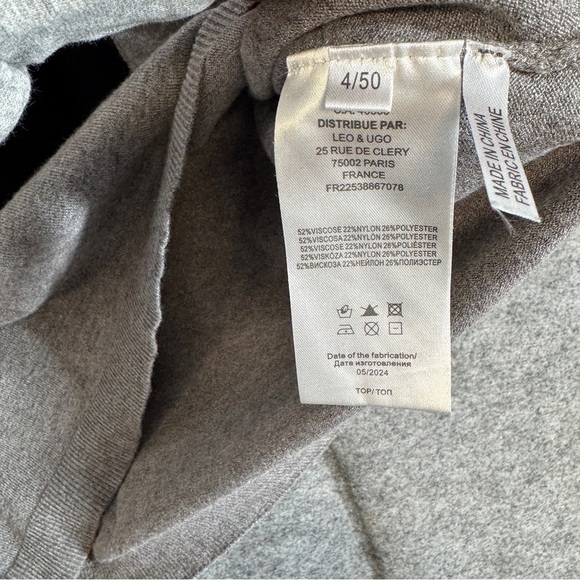 Leo & Ugo Paris Gray Sweater Women’s Black Cat Bow Graphic Long Sleeve Size 4 - Picture 7 of 15